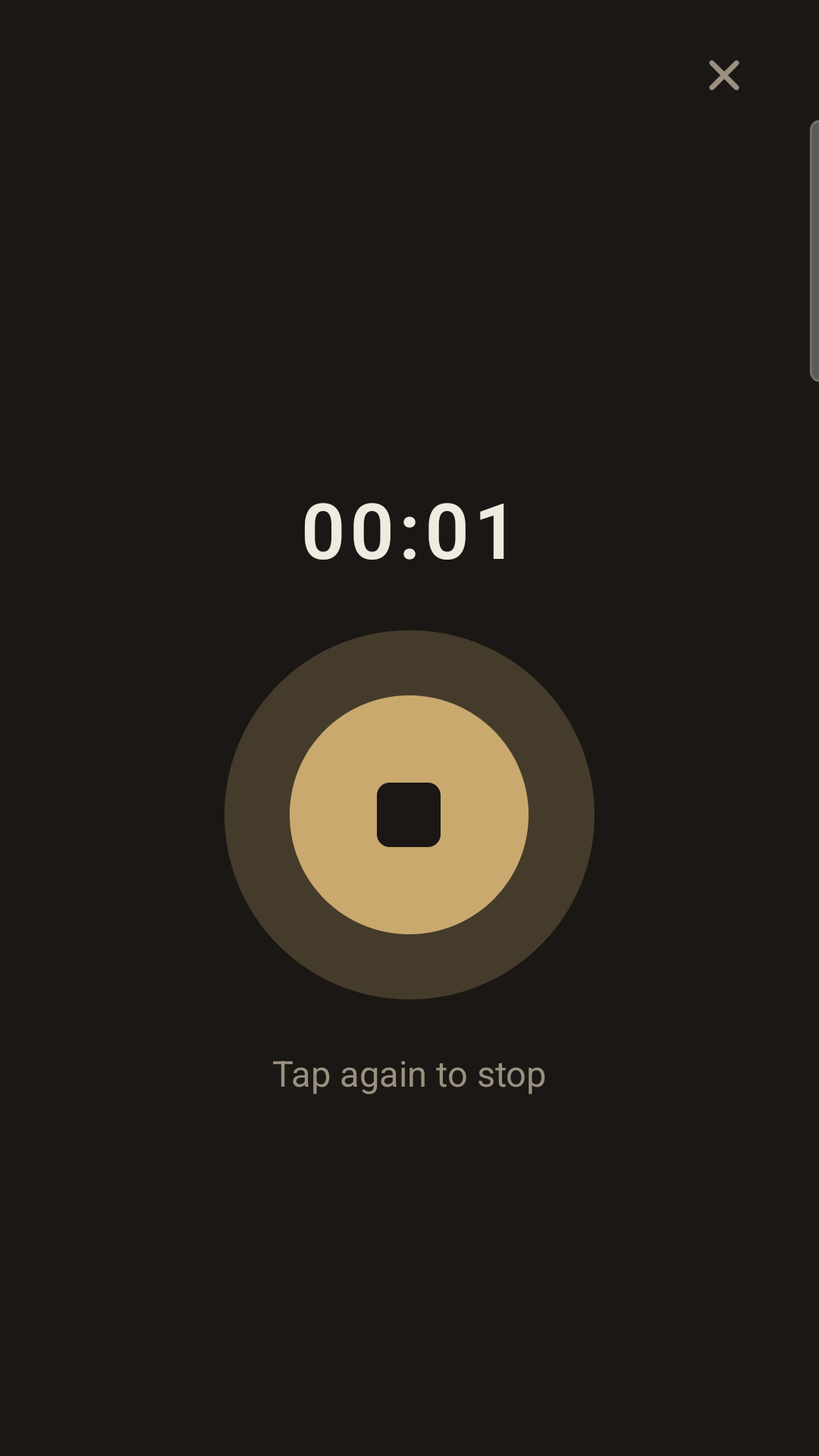 Fleck Today screen recording a voice note with a timer and stop control